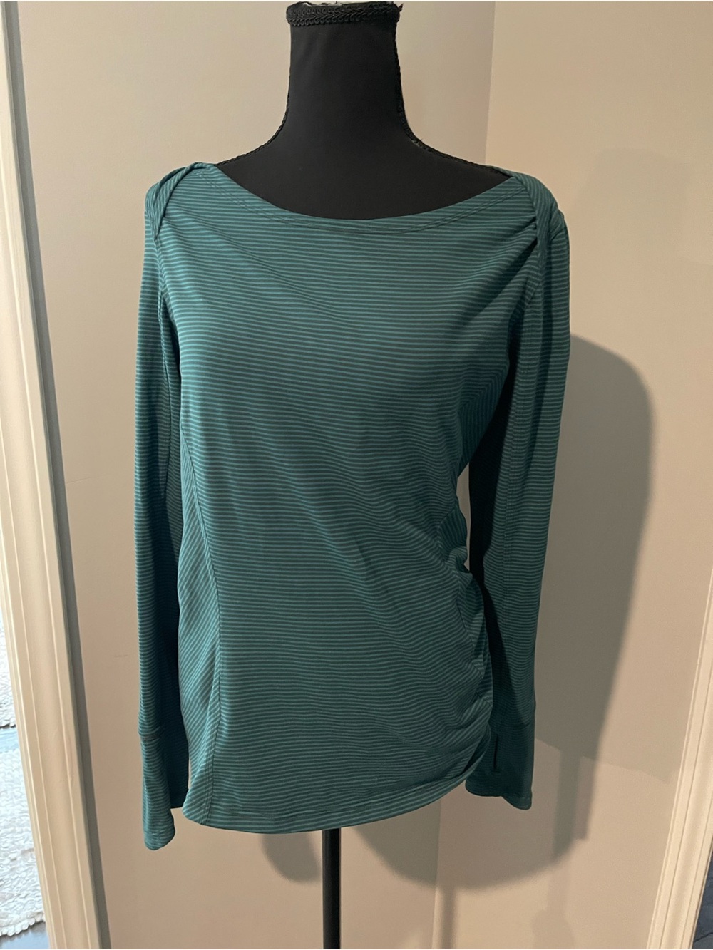 lululemon athletica Teal Striped Long-Sleeve Boatneck Top